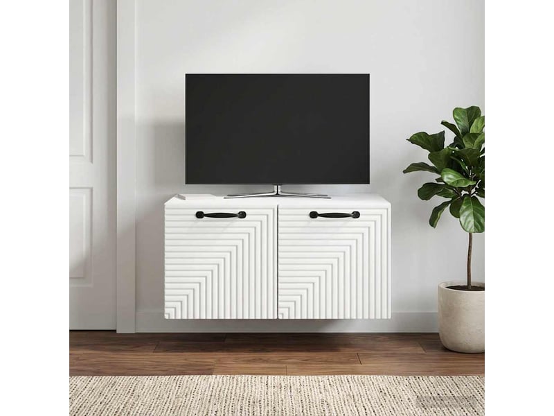  Meuble tv - banc tv - meuble de rangement mural blanc 59,5 x 41 x 30 cm bois d'ingénierie  - Conforama B