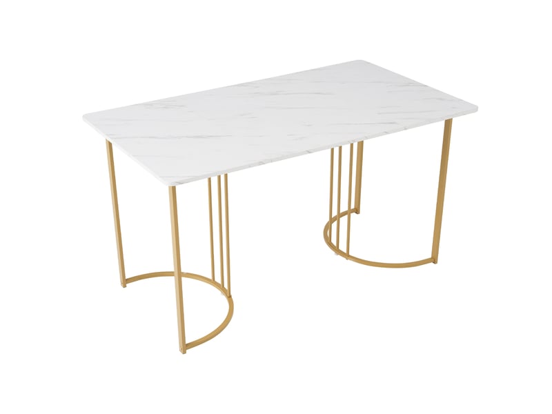  Ensemble table et 4 chaises, table à manger 140 x 80 cm effet marbre blanc, sièges en velours gris foncé et pieds dorés  - Conforama W