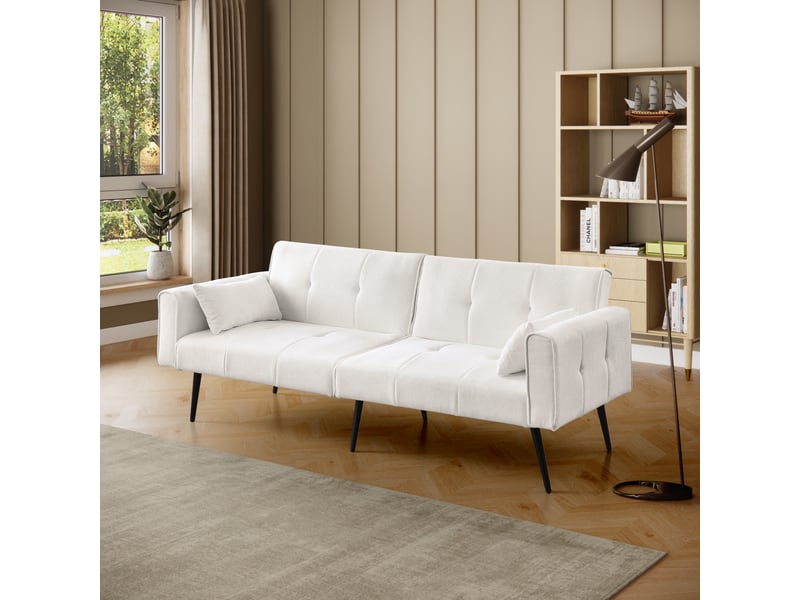  Canapé-lit clic-clac convertible 2 places 175x71x71cm couchage d’appoint compact pour salon, blanc ABC - Conforama E