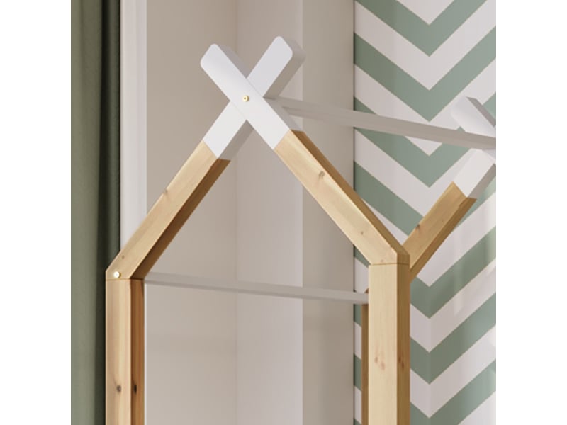  Lit superposé enfant cabane 90x200 cm - bois blanc, rangements, tableau, sécurité, sans matelas  - Conforama E