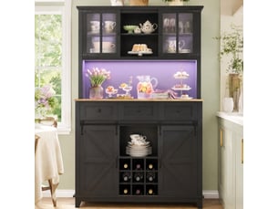 Meuble haut 105x38,4x180 cm, mdf, led multicolore contrôle app, tablettes ajustables, porte coulissante grange, noir