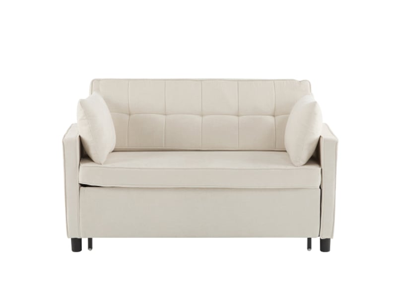  Canapé droit convertible 3 en 1, 85×142×75 cm, canapé-lit escamotable, dossier réglable, tissu en chenille, beige  - Conforama A