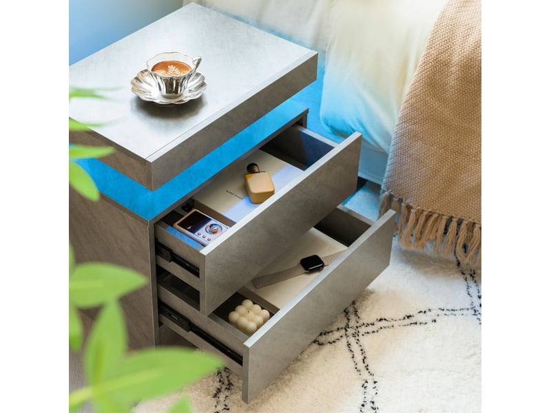 Lot de 2 tables de chevet led 50 x 36 x 53 cm – gris foncé – 2 tiroirs de rangement – style moderne - Conforama D