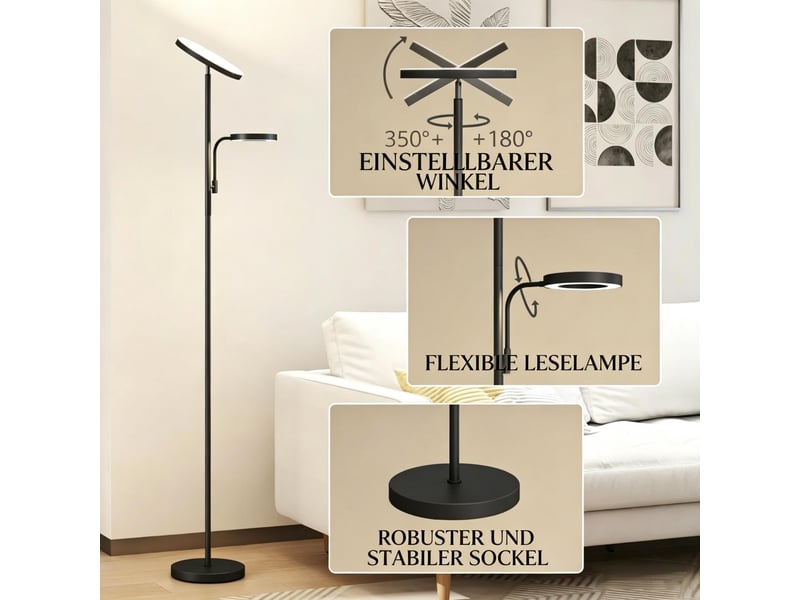  Lampadaire led,25x25x175 cm,meulva,42 w éclairage réglable,métal et pc,noir  - Conforama E