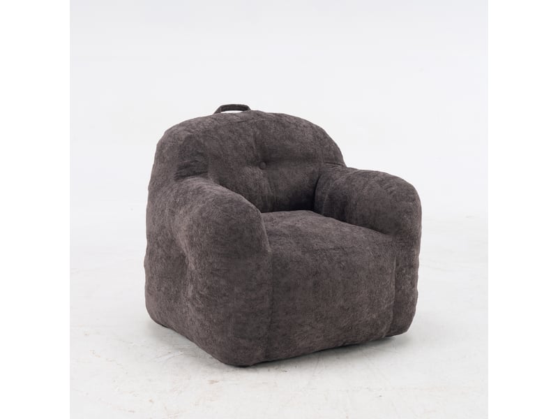  Pouf en fausse fourrure avec accoudoirs, sans assemblage, salon chambre lecture, gris foncé  - Conforama A
