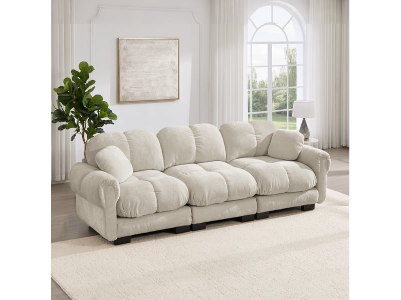 Canapé modulable modenvie 3 places 260 x 86 x 90 cm en chenille kaki clair - Conforama E
