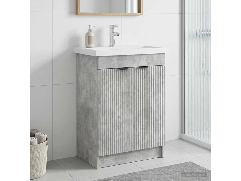  Armoire sous évier de salle de bain, meuble de rangement gris béton shl7872  - Conforama B