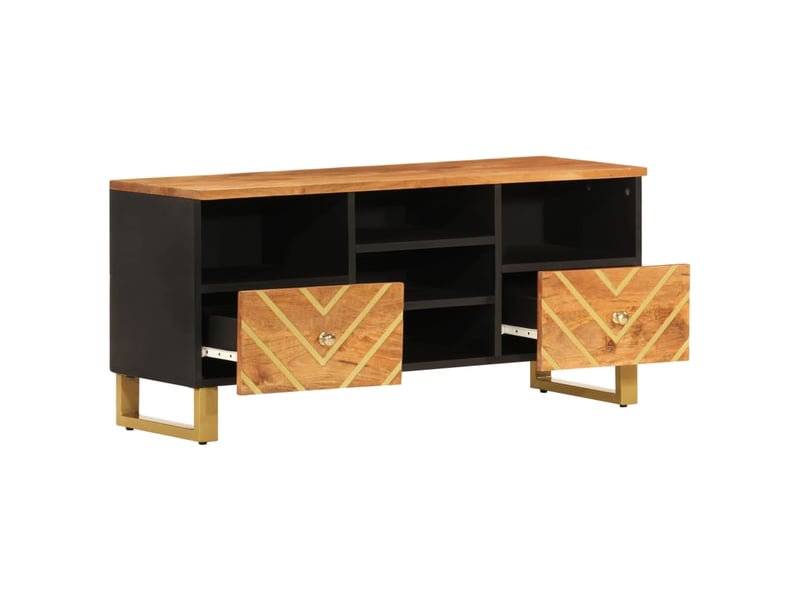  Meuble tv - banc tv - meuble de rangement marron et noir 100x33,5x46 cm bois massif de manguier  - Conforama C