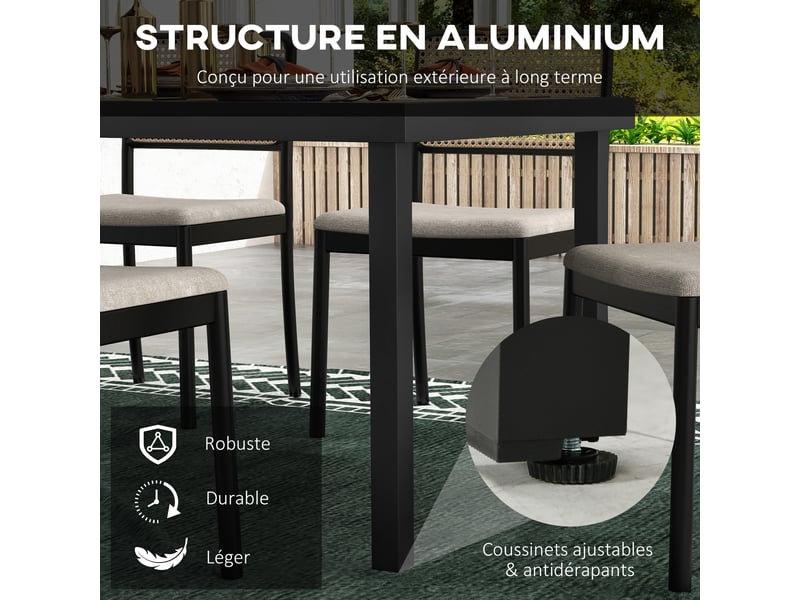Table de jardin rectangulaire 8 personnes en aluminium 190 x 90 x 74 cm - Conforama E