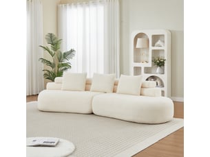 Canapé modulable, canapé de salon, en chenille, crème, forme incurvée, mobilier pour espace de vie, pour salon et séjour