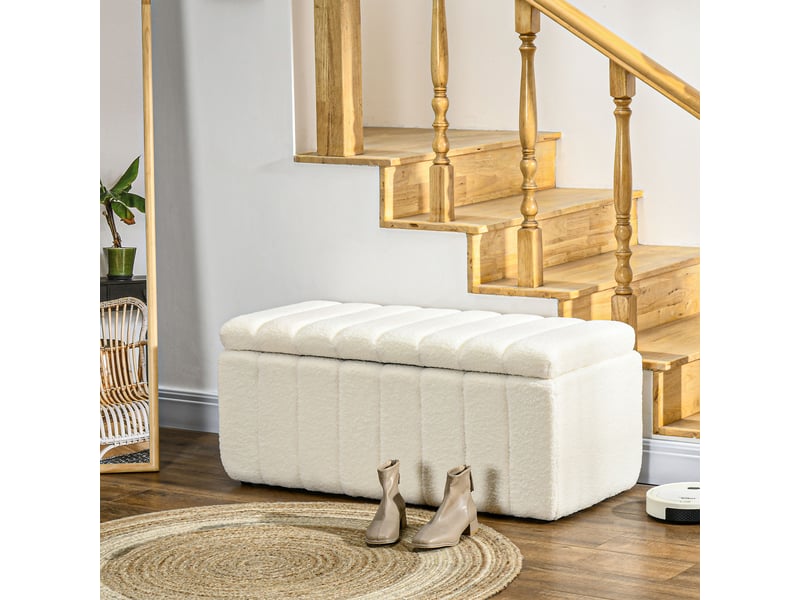  Banquette capitonnée, banquette de lit avec espace de rangement, charge maximale 120 kg, 102 x 45 x 46 cm, blanc crème  - Conforama D