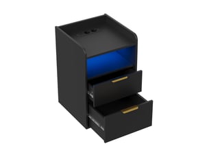 Table de chevet nordique minimaliste noirhe 60×40×40 cm, 2 tiroirs avec tiroir caché, éclairage led rgb, station de charge avec prises secteur, usb‑a et usb‑c, compartiment de rangement ouvert