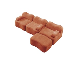Canapé 3 places avec pouf - 288x167x70 cm - canapé d'angle modulable velours mousse 32d sans structure rigide 750kg - orange