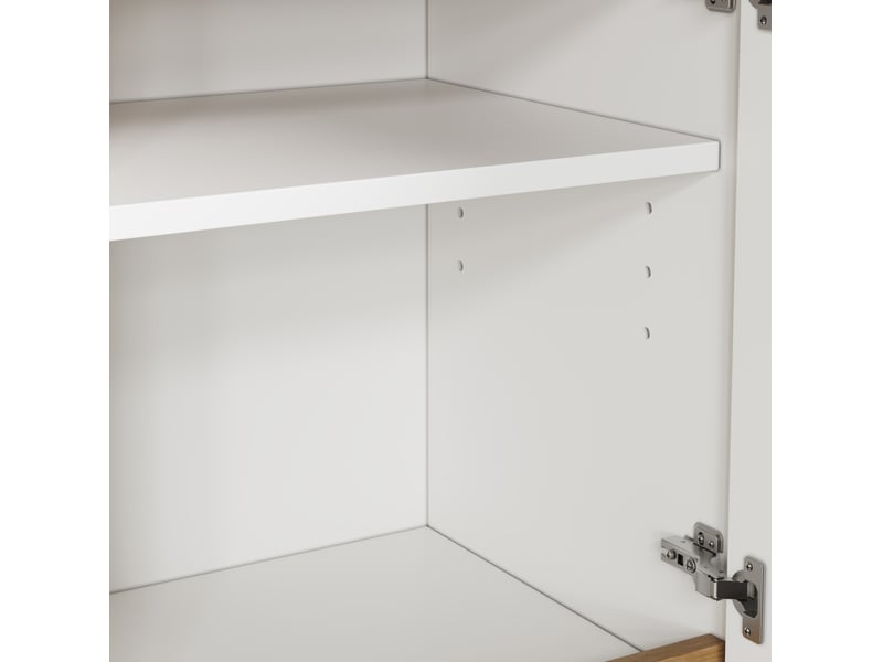  Armoire de rangement 90x40x110 cm blanc et chêne clair, panneau de particules, 4 portes et 8 compartiments  - Conforama E