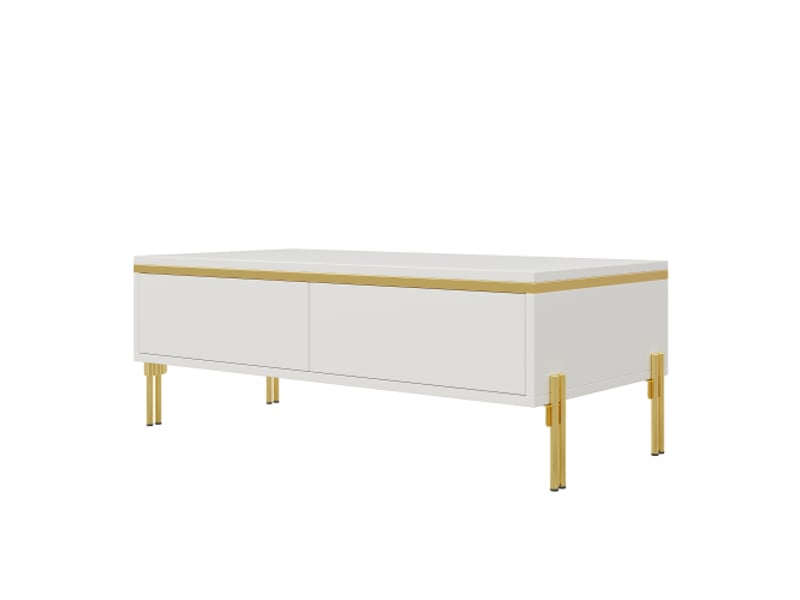  Ensemble tv et table basse luxe - surface laquée uniforme, bordures dorées, grand rangement  - Conforama A