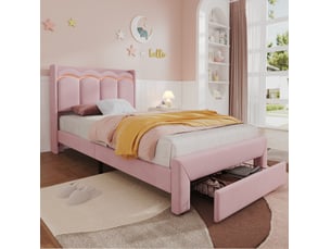 Lit avec rangement 90x200 cm MODENVIE coloris rose