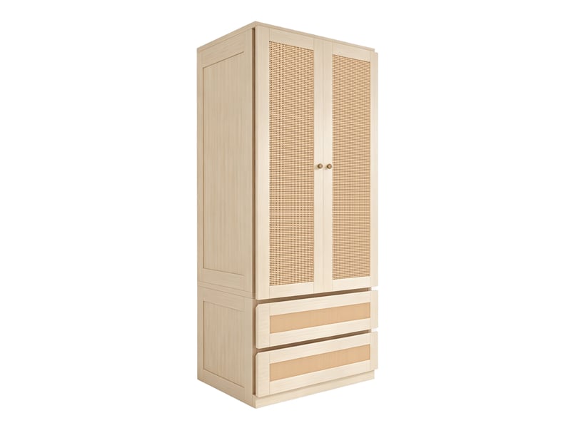 Armoire de chambre 70 x 55 x 170 cm avec tiroirs et étagères, façades imitation rotin, grande rangement, design moderne, naturel Sol Morn - Conforama A