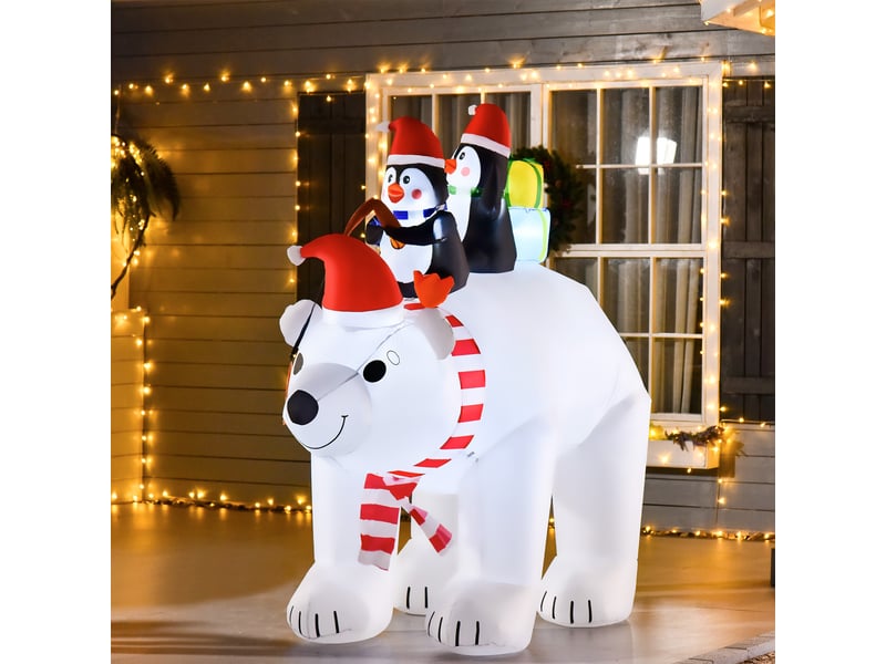  Ours polaire gonflable de noël avec lumières led 206cm décoration gonflable de noël imperméable avec 2 pingouins  - Conforama B