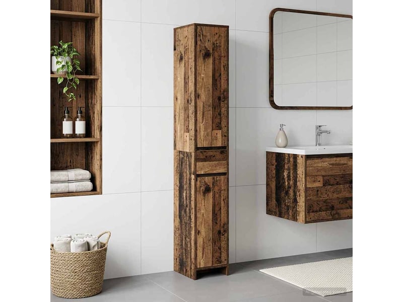  Armoire de salle de bain, meuble de rangement bois ancien 30x33x190 cm  - Conforama B