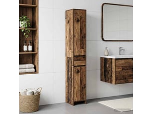 Armoire de salle de bain, meuble de rangement bois ancien 30x33x190 cm