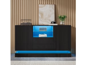 Buffet 2 porte(s) 2 tiroir(s) <strong>HAVRYA</strong> <strong></strong> - 140 cm coloris noir