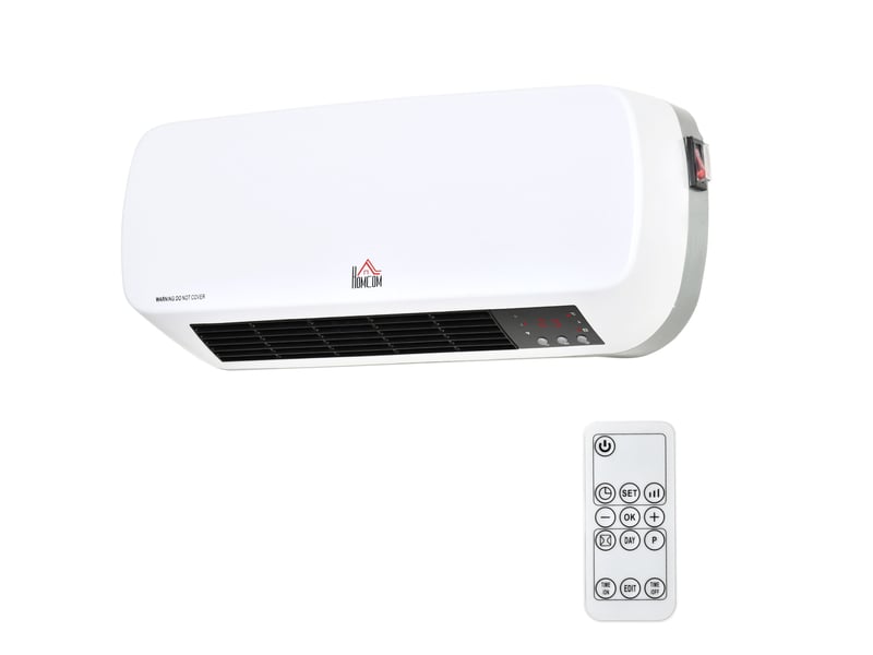  Radiateur électrique mural avec télécommande, température réglable et minuterie 12 heures, puissance 1000 w2000 w, 45 x 18,6 x 11,5 cm, blanc  - Conforama B