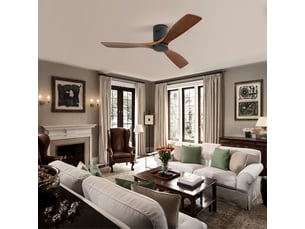 Ventilateur de plafond 132 cm dc silencieux avec télécommande, moteur réversible, 3 pales en bois finition noyer, noir