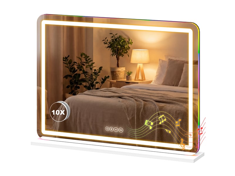  Miroir maquillage lumineux 80x60cm, miroir coiffeuse led dimmable, lumière rgb, 3 températures de couleur, blanc  - Conforama B