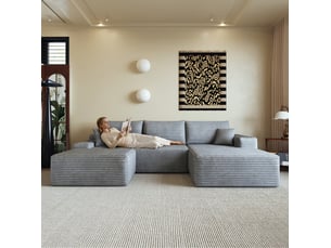 Canapé d'angle compressé droit fixe <strong>MODENUIT </strong> <strong></strong> 4 places Velours côtelé gris