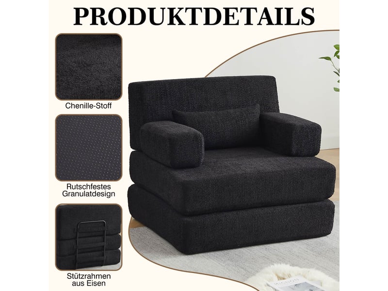  Canapé-lit convertible 1 place 2 en 1-chauffeuse pliable modulable-chenille-lit d'appoint-cadre métal-petit espace-gris  - Conforama E