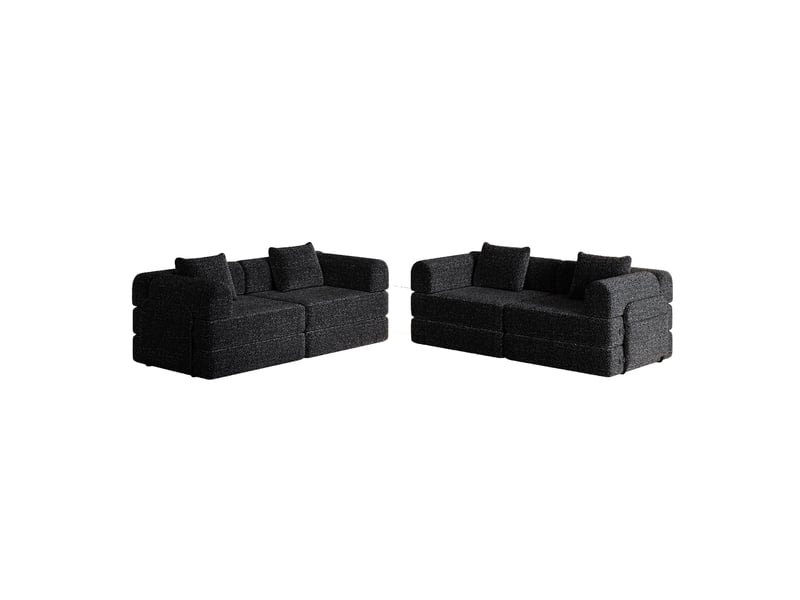  Canapé convertible 4 places - 368x91x70cm - chauffeuse lit chenille, poches rangement, cadre acier - noir  - Conforama A