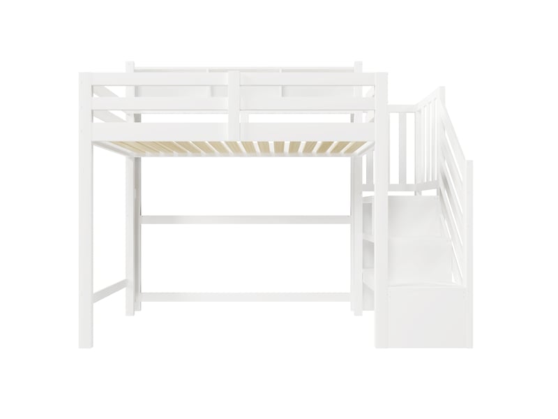  Lit mezzanine 90x200cm avec led, grand rangement sous le lit, échelle étagère, sans matelas, blanc fixe  - Conforama A
