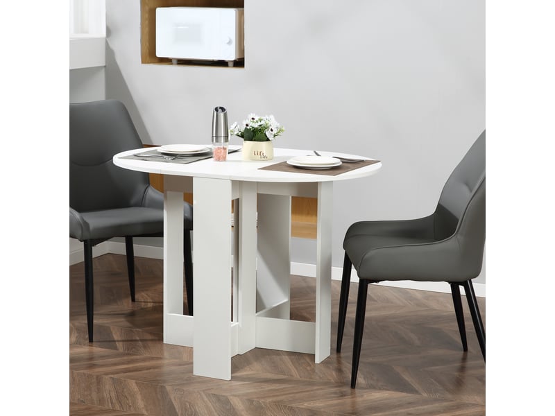  Table pliable de cuisine salle à manger 2 abattants - table ovale extensible - 104l x 76l x 73,7h cm en bois blanc  - Conforama D