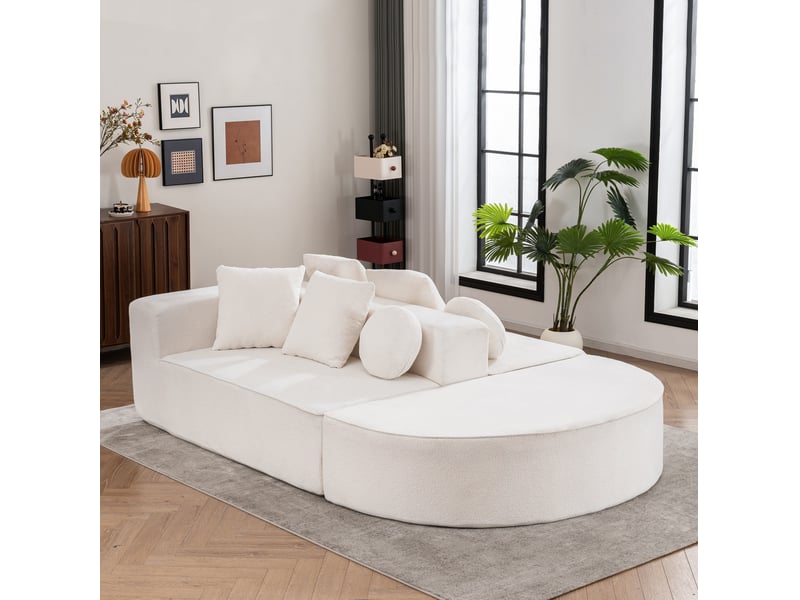  Canapé modulable convertible modenvie 5 places 263 x 171 cm en chenille blanc  - Conforama B