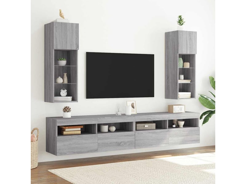Meuble tv - banc tv - meuble de rangement avec lumières led sonoma gris 30,5x30x90 cm - Conforama C