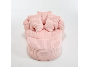 Fauteuil lounge rond oversize en chenille, avec repose-pieds et 5 coussins, sans pieds