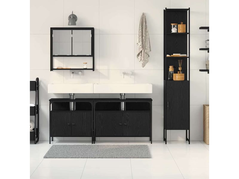 Ensemble de mobilier de salle de bain 4 pièces chêne noir cf64547 - Conforama D
