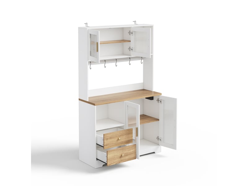  Meuble de cuisine 4 portes verre éclairage led et multiprise mdf blanc 110x40x178 cm N635P48709697W - Conforama B