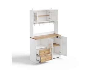 Meuble de cuisine 4 portes verre éclairage led et multiprise mdf blanc 110x40x178 cm
