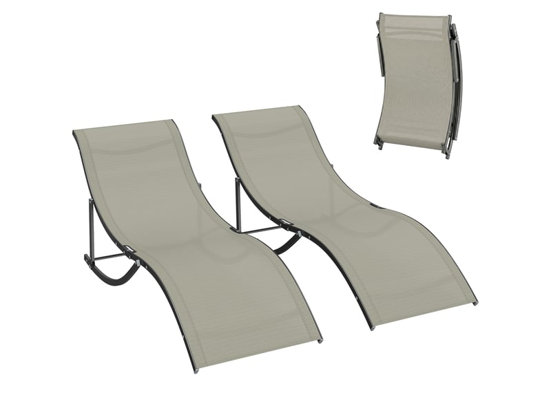  Ensemble de 2 chaises longues pliantes de jardin, en aluminium et textilène, 61 x 165 x 63 cm  - Conforama A