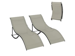 Ensemble de 2 chaises longues pliantes de jardin, en aluminium et textilène, 61 x 165 x 63 cm