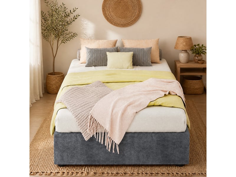  Lit coffre 90x200 cm avec vérins pneumatiques mdf métal, sommier,  couleur gris, sans matelas  - Conforama D