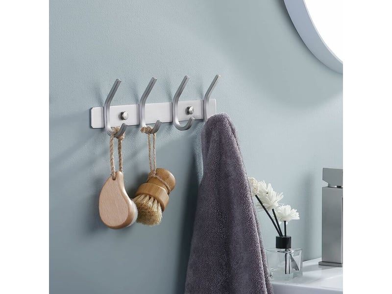  Porte manteau salle de bain manteau metal mural 4 crochets patère murale de acier inoxydable sus304 finition brossée, transparent  - Conforama B