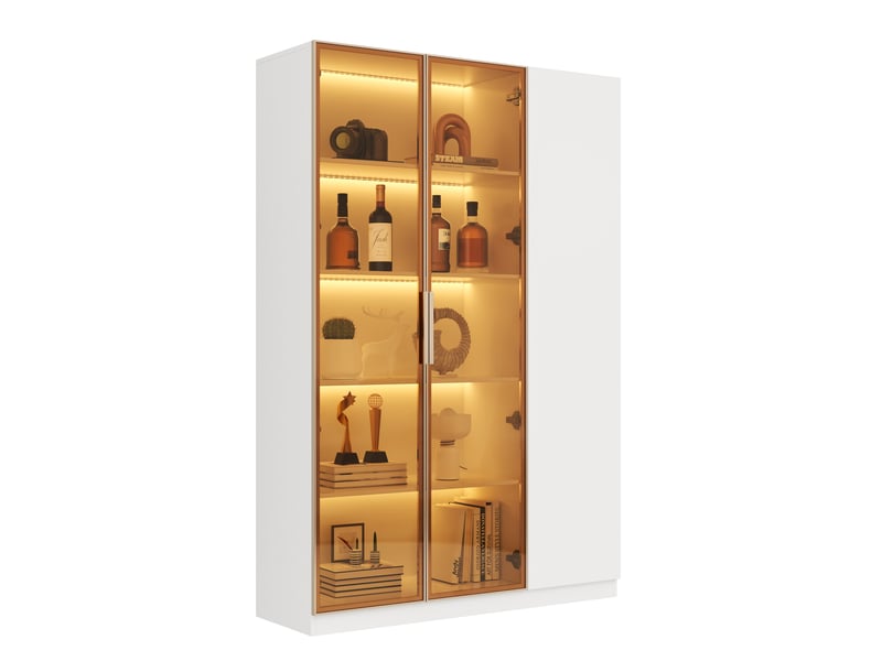  Vitrine en verre 110x35x165 cm vitrine armoire à 3 portes meuble de rangement avec éclairage led étagères réglables - blanc  - Conforama A