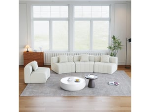 Canapé 4 places - 383.5x83.8x73.6 cm - canapé droit incurvé modulaire chenille avec 4 coussins sans montage - blanc