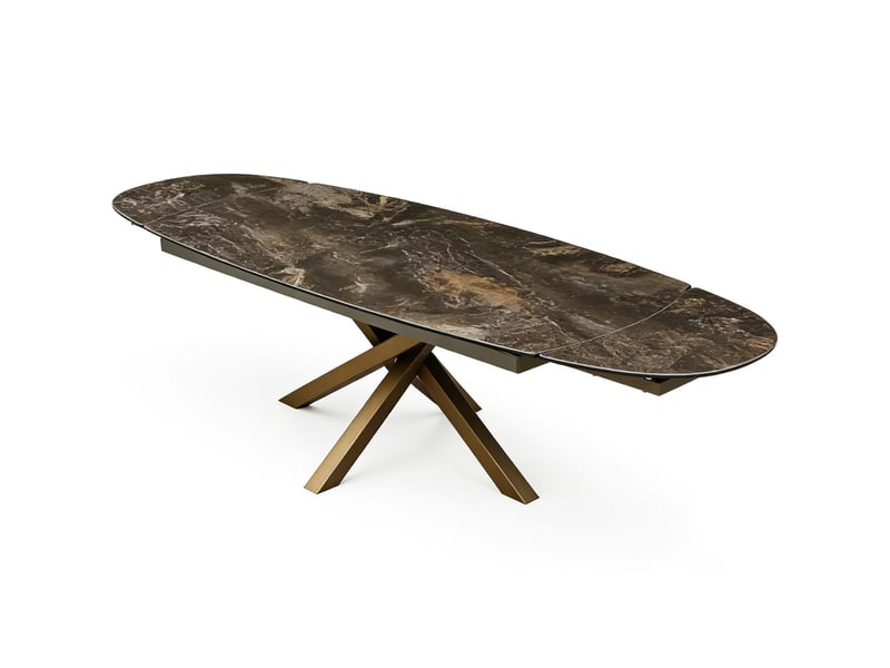  Table à manger ovale extensible 8-10 pers. En céramique effet marbre brun et piètement bronze 180-260x98 cm - murcia Murcia - Conforama C
