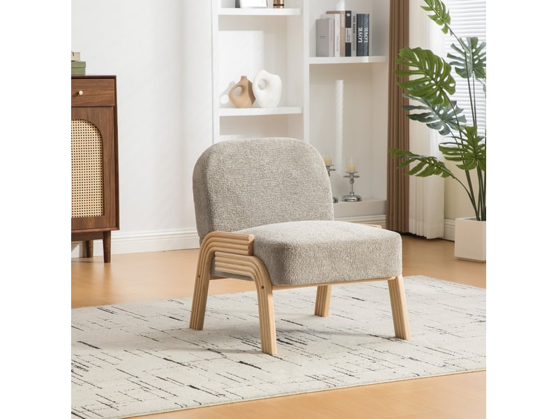  Fauteuil lounge scandinave en chenille gris  - Conforama B