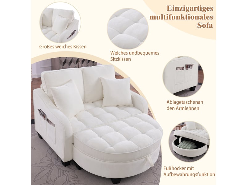  Canapé convertible, canapé-lit, en tissu, beige, 2 en 1, avec pouf, pour salon et séjour, adapté à l'espace de vie  - Conforama E