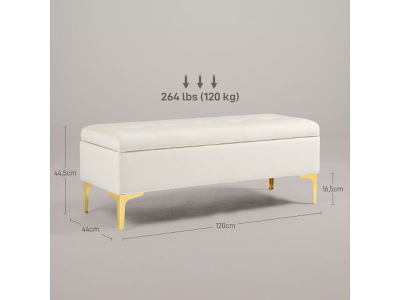  Banc coffre beige effet velours, rembourré, pieds en métal, rangement, 120x44x44,5 cm  - Conforama C