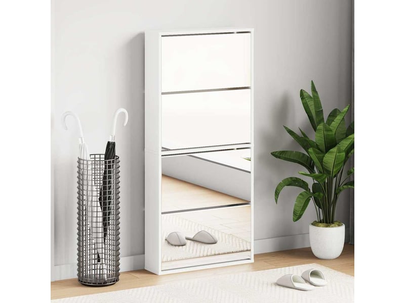  Meuble à chaussures 4 étagères et miroir 63x17x134 cm blanc  - Conforama B